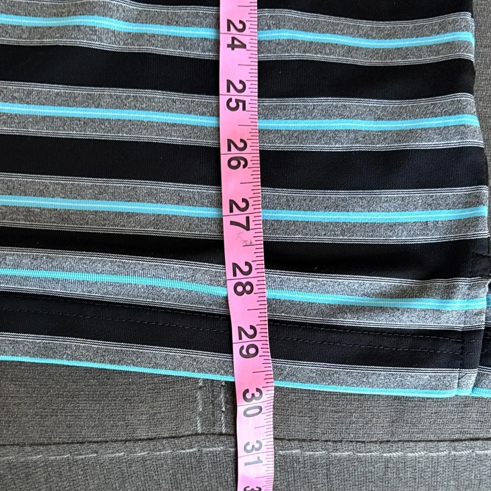 Tommy Bahama Black and Gray Striped Polo. XXL
